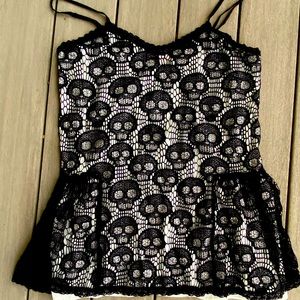 Betsey Johnson Black Skull Lace Slip Dress NWOT